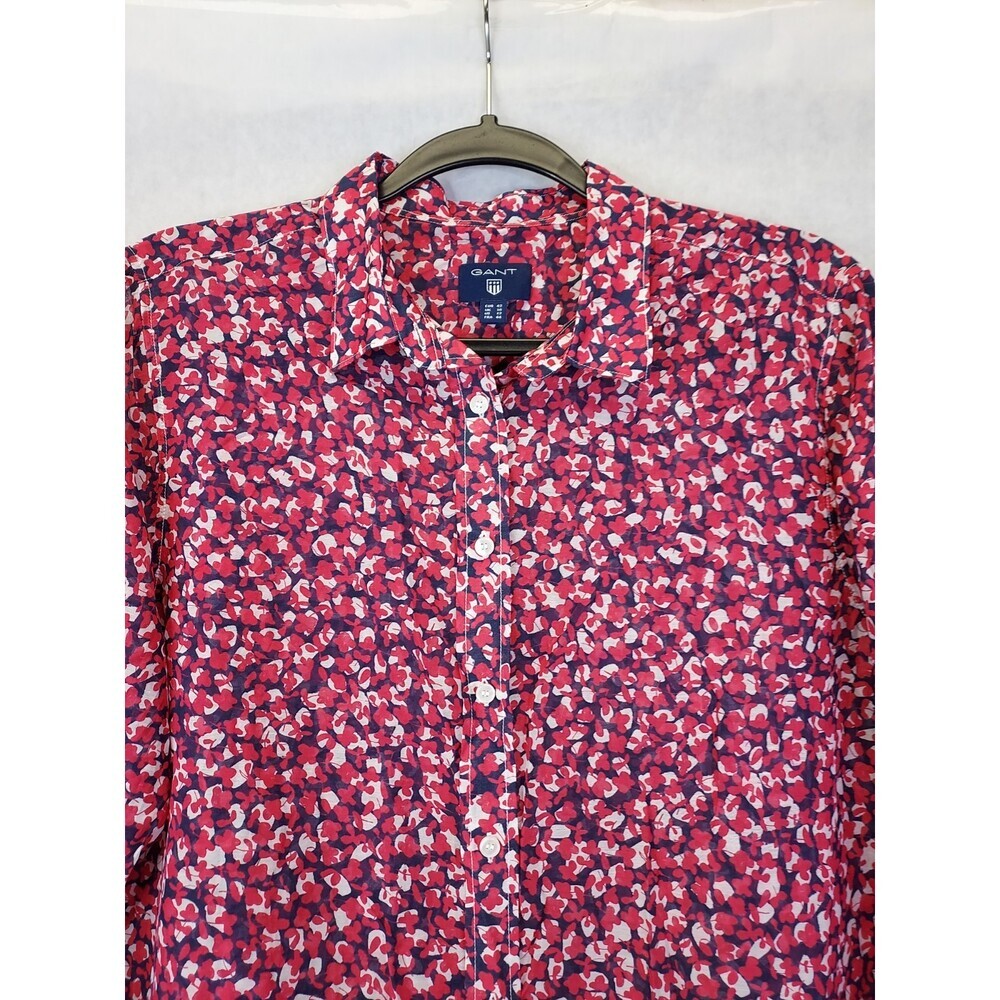 Gant Button Up Shirt Blouse Women's 12 Silk Cotton Pink Floral Collared Preppy - Picture 8 of 15